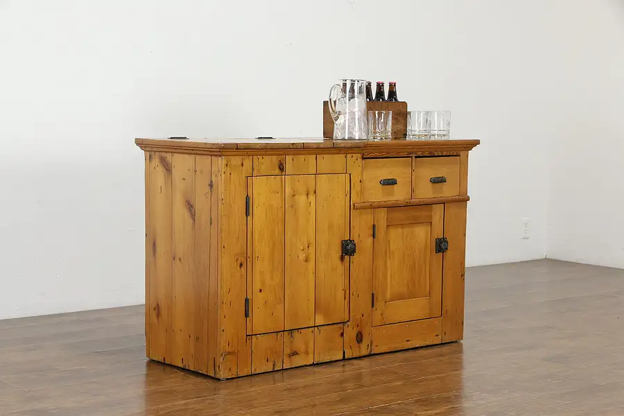 Main image of Country Pine Antique Farmhouse Kitchen Pantry Flip Top Dry Sink