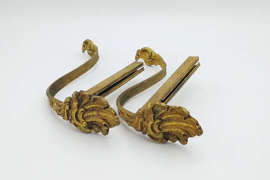 Main image of Pair of Gold Plated French Antique Drape or Curtain Tiebacks