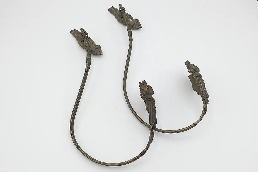 Main image of Pair of Antique French Pewter Drape or Curtain Tiebacks with Roses