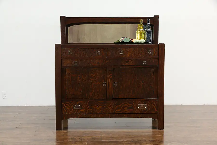 Main image of Arts & Crafts Mission Oak Antique Craftsman Sideboard Server, Mirror