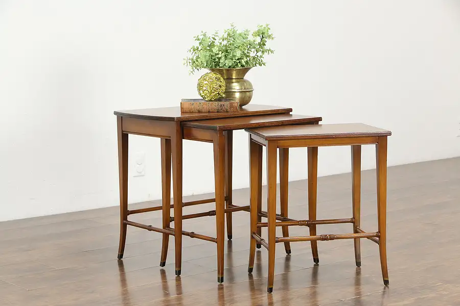 Main image of Set of Three Vintage Hand Painted Mahogany Nesting or Snack Tables