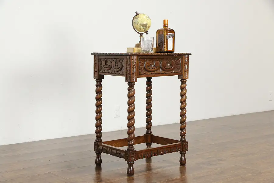 Main image of Carved Spanish Colonial Vintage Ash Peruvian Lamp or End Table Nightstand