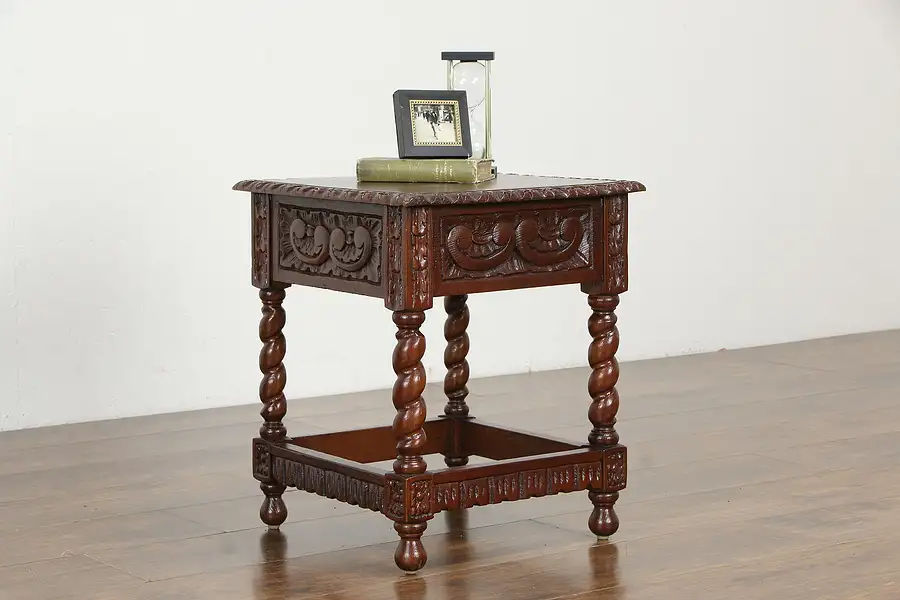 Main image of Carved Spanish Colonial Vintage Ash Peruvian Lamp or End Table 20 1/2"