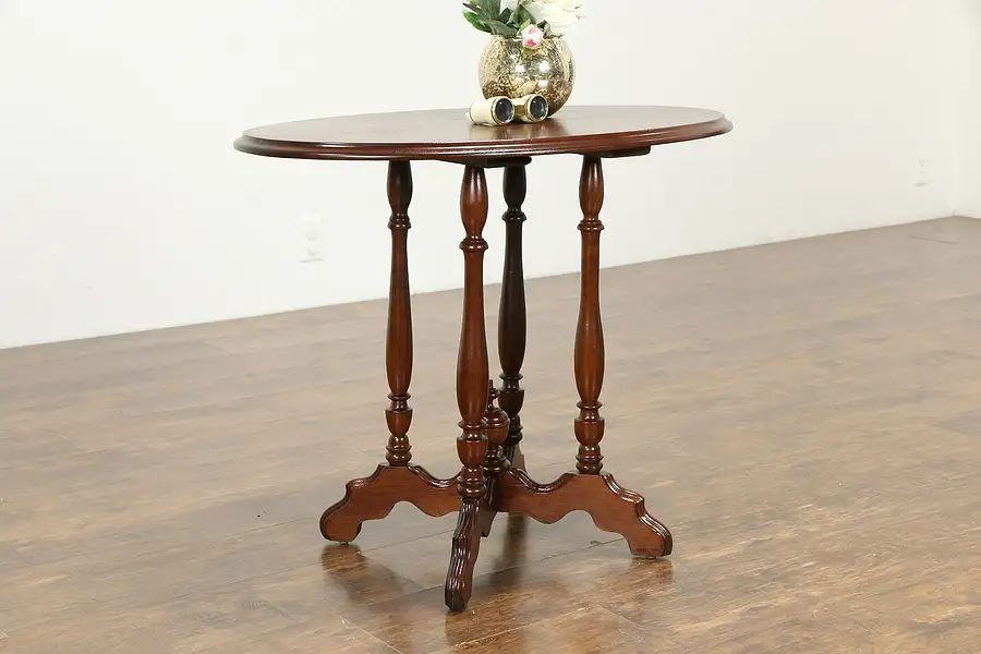 Main image of Victorian Antique Oval Walnut Parlor Lamp Table or Nightstand