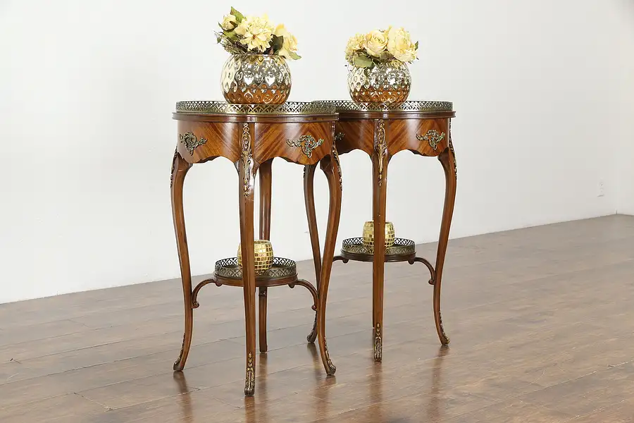 Main image of Pair of Louis XV Vintage Kingwood Lamp Tables, Nightstands, Brass Mounts