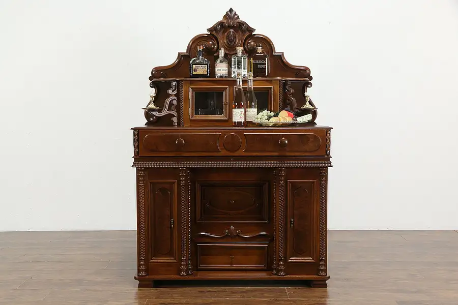 Main image of Victorian Antique Walnut Server, Sideboard, Bar Cabinet, Candle Stands