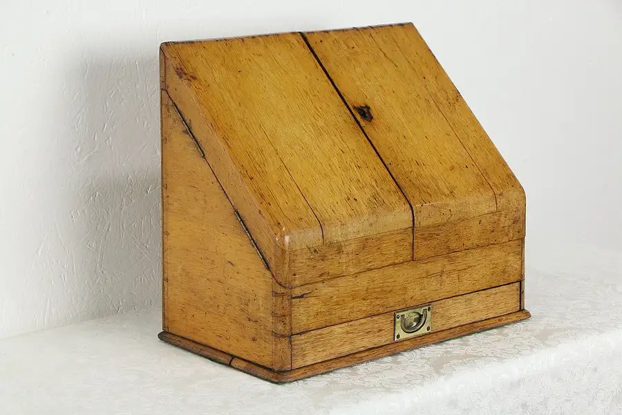 Main image of Victorian Antique Oak English Writing Box Desktop or Travel Desk