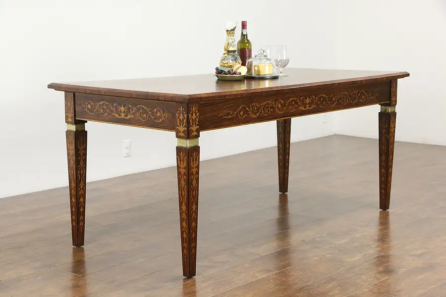 Main image of Rosewood Marquetry Antique Italian Desk, Dining or Library Table