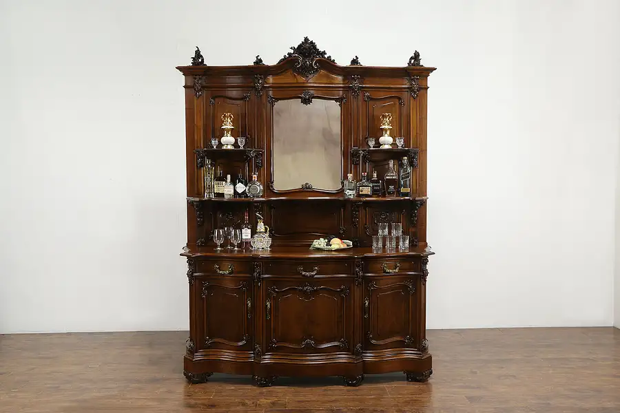 Main image of Italian Antique Carved Walnut Rococo 9' 2" Sideboard, Server, Back Bar