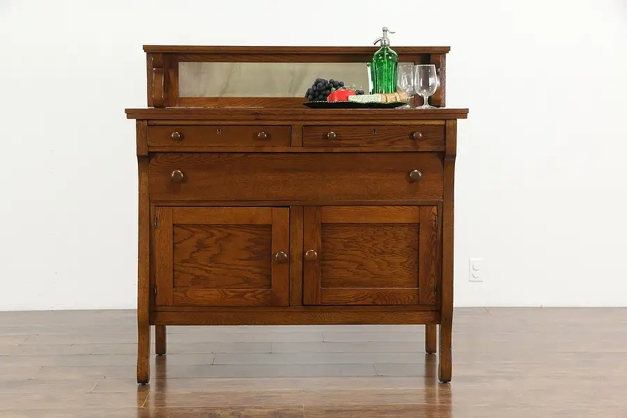 Main image of Oak Antique 1910 Sideboard, Buffet or Server, Gallery & Mirror