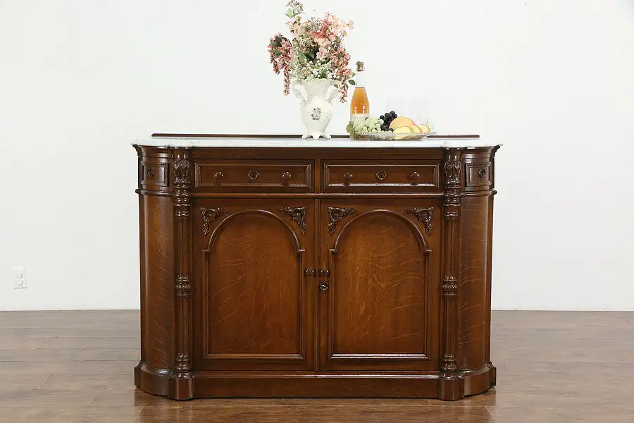 Main image of Victorian Antique Oak Marble Top Sideboard, Server, Buffet or Bar Cabinet