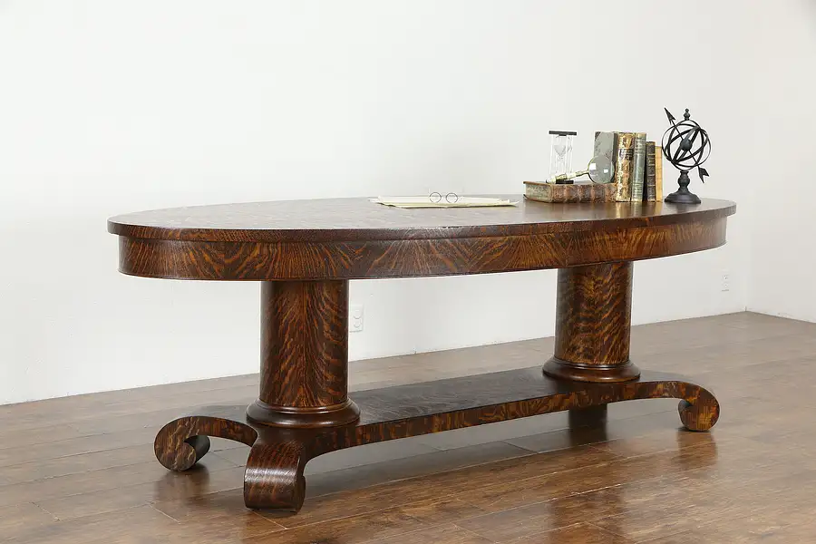 Main image of Oak Antique Oval 8' Dining, Library or Conference Table, Column Base