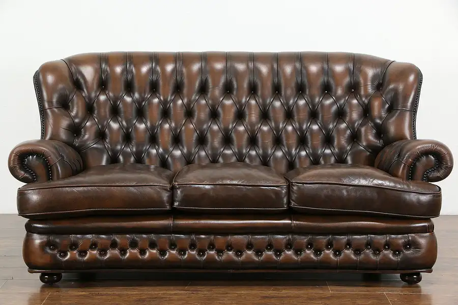 Main image of Chesterfield Style Tufted Leather Vintage Scandinavian Sofa