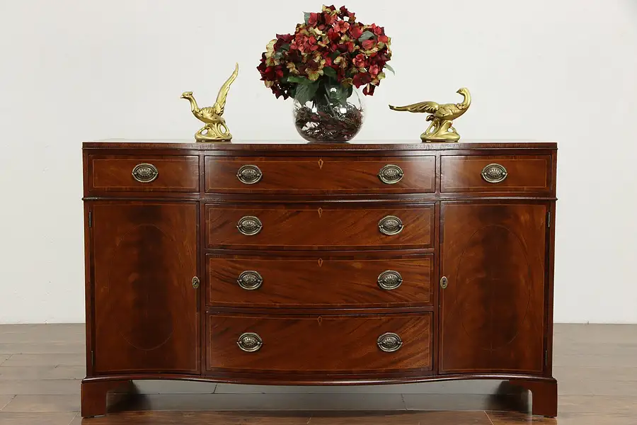 Main image of Traditional Vintage Mahogany Satinwood Sideboard, Server or Buffet, Baker