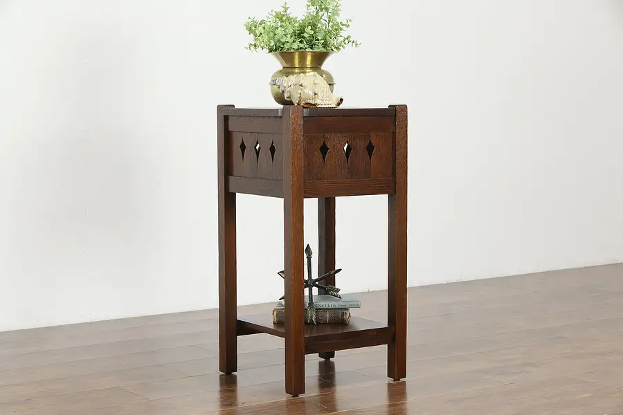 Main image of Arts & Crafts Mission Oak Antique Chairside Table, Plant Sculpture Stand