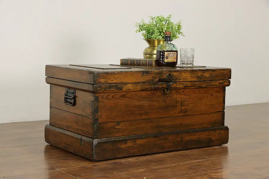 Main image of Carpenter Antique Country Pine Tool Chest, Farmhouse Coffee Table.