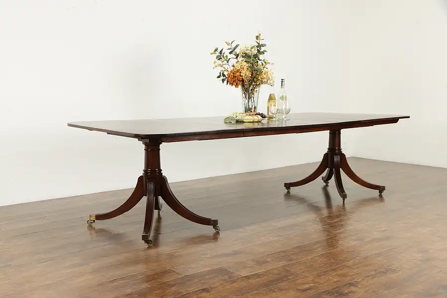 Main image of Traditional Solid Mahogany Vintage Dining Table, 4 Leaves, Extends 9 1/2'