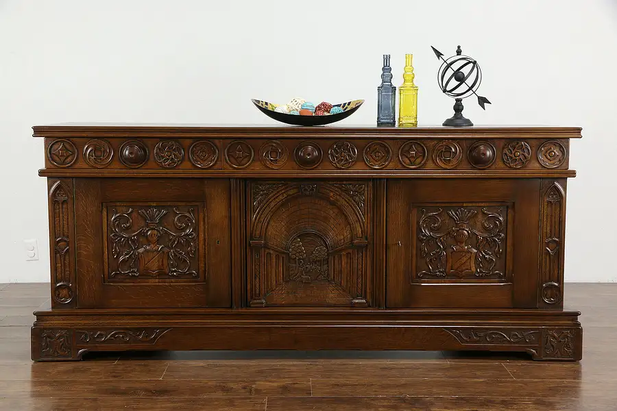 Main image of Renaissance Carved Antique Oak Dutch Sideboard, Credenza, TV Console