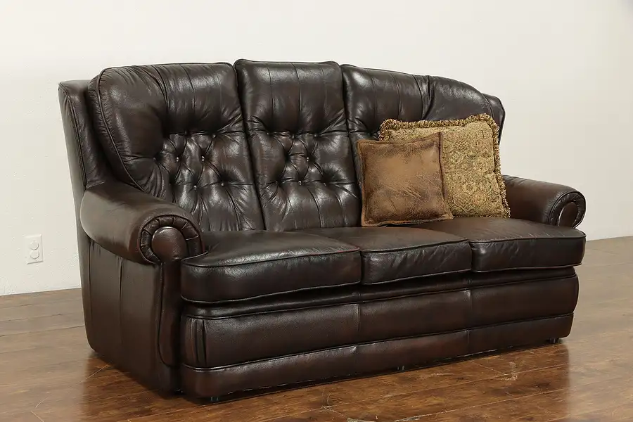 Main image of Danish Tufted Leather Vintage Wing Sofa, Mobel Art