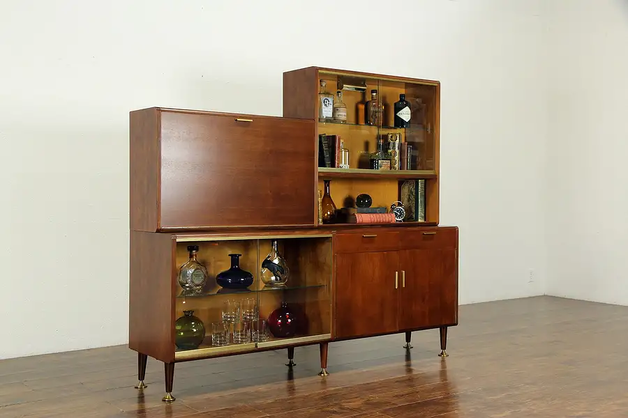 Main image of Midcentury Modern 1960 Vintage Walnut Danish Wall Unit, Dropfront Server