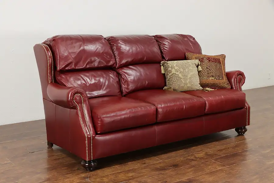 Main image of Stickley Vintage Leather Sofa, Brass Nail Head Trim