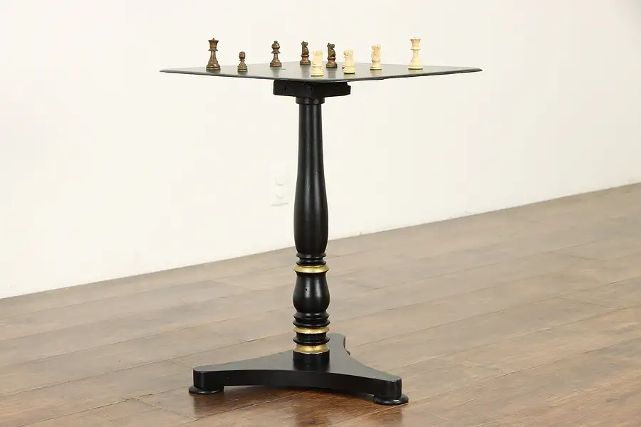 Main image of Victorian Antique Hand Painted Slate Top Tilting Chess Game or End Table