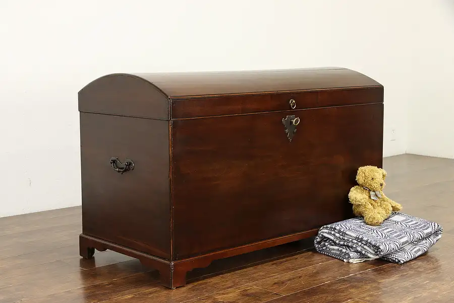 Main image of Mahogany Antique Dome Top Trunk or Treasure Chest with Lock