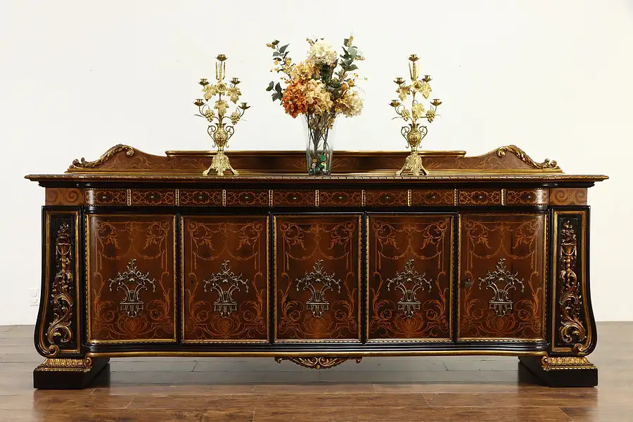 Main image of Italian Antique 8' 9" Marquetry Sideboard Server, Buffet, Bar Cabinet