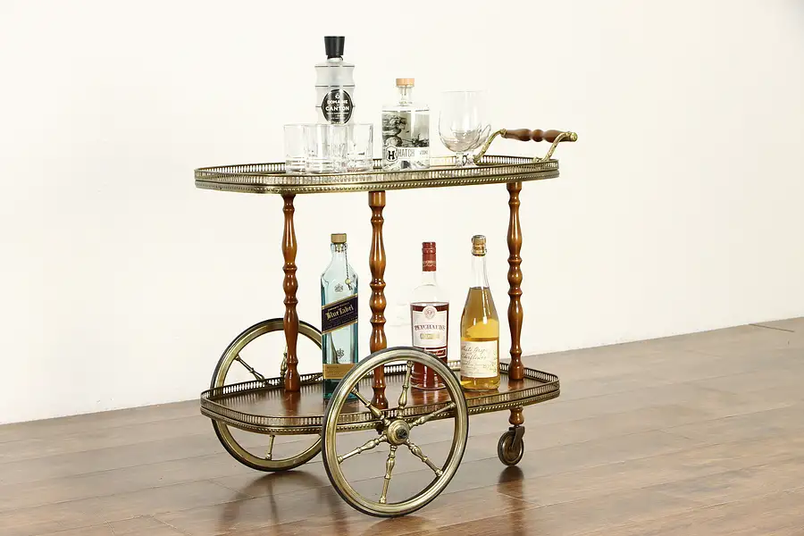 Main image of Italian Marquetry Vintage Bar Cart, Dessert or Tea Trolley