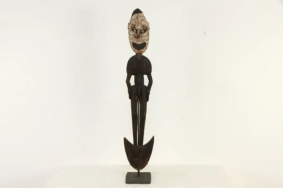 Main image of Carved & Hand Painted New Guinea 42" Sculpture & Stand 1971