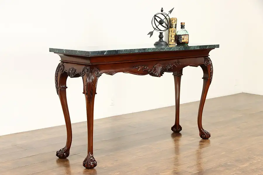 Main image of Georgian Style Vintage Carved Mahogany Sofa or Console Table, Marble Top