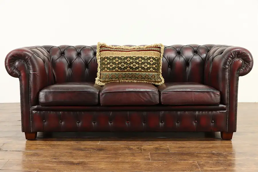 Main image of Chesterfield Tufted Leather Vintage 3 Cushion Sofa