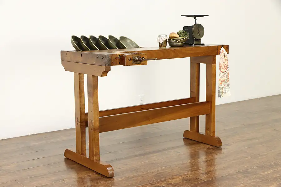 Main image of Carpenter Antique Workbench, Kitchen Island or Wine & Cheese Table