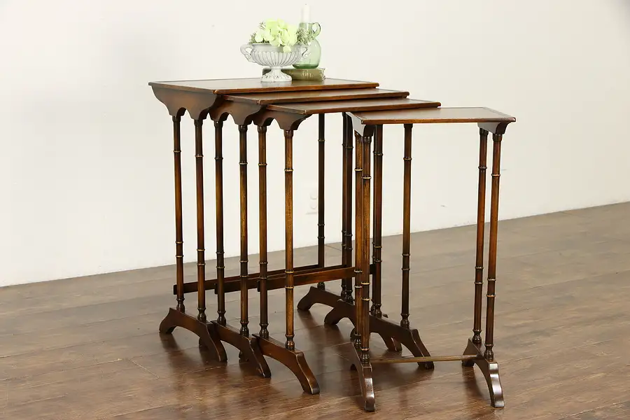 Main image of Set of 4 Vintage Mahogany Leather Top Nesting Tables, Theodore Alexander