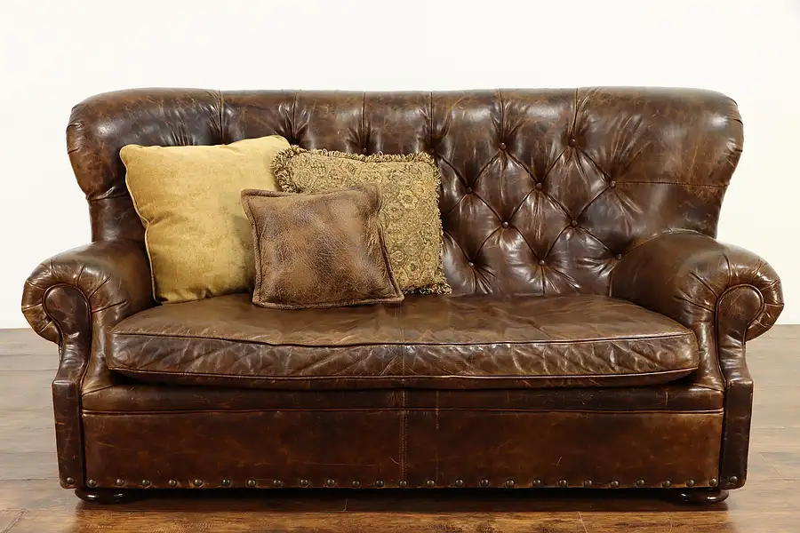 Main image of Tufted Leather Vintage Chesterfield Wing Sofa, Restoration Hardware