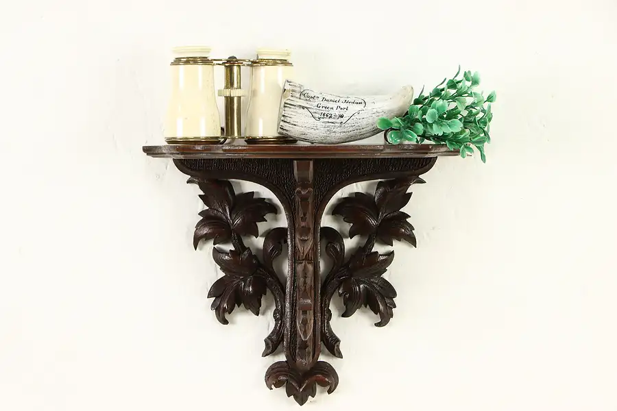 Main image of Victorian Antique Hand Carved 1860 Walnut Wall Shelf