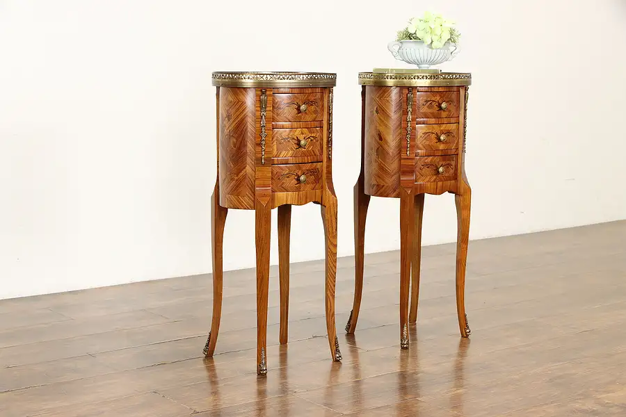 Main image of Pair of Tulipwood Marquetry French Style Nightstands or End Tables