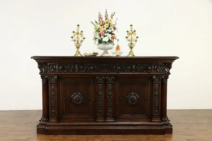 Main image of Italian Palace Antique Renaissance Carved Sideboard, Bar, Dowry Cabinet