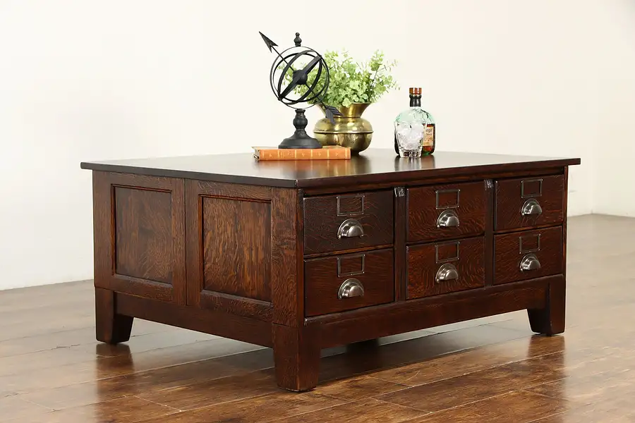 Main image of Oak Quarter Sawn Antique 12 Drawer Collector File Coffee Table