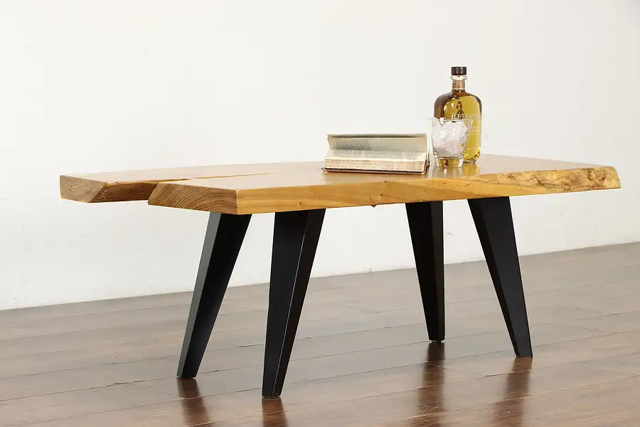 Main image of Matched Ash Live Edge Coffee Table or Bench, Signed Terrence Karpowicz