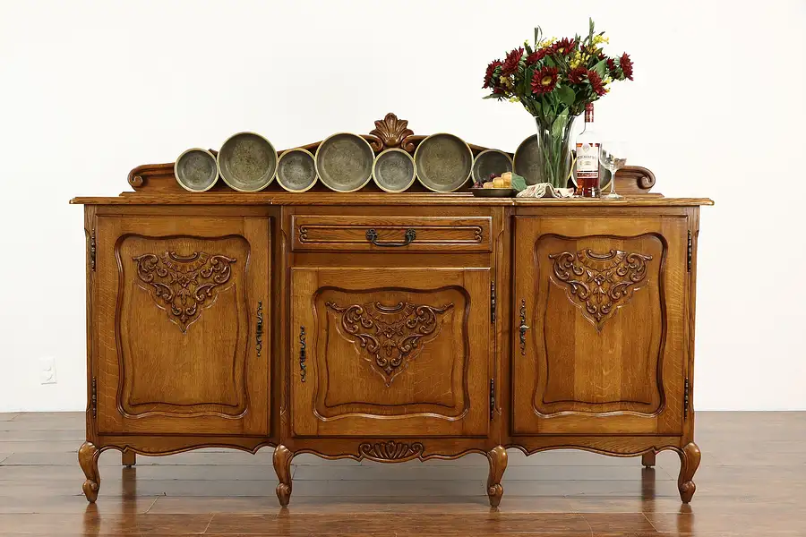 Main image of Oak Country French Provincial Vintage Sideboard Buffet Server, TV Console