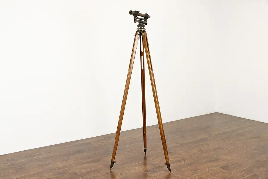 Main image of Surveyor's Transit Theodolite Antique Instrument, Oak Tripod, Kolesch NY