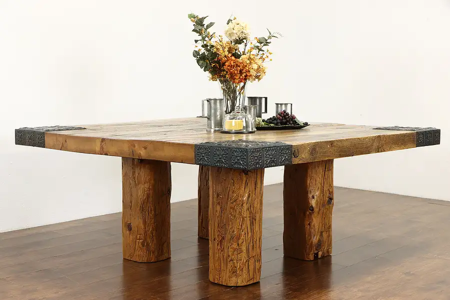 Main image of Farmhouse Rustic Reclaimed Pine Architectural Salvage Timber Dining Table