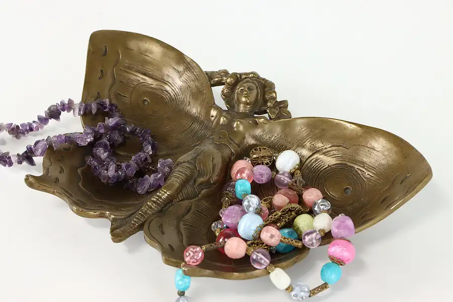 Main image of Art Nouveau Cast Bronze Antique Butterfly & Lady Jewelry Tray