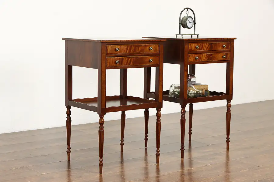 Main image of Pair of Antique Sheraton Style Mahogany Nightstands, Lamp or End Tables