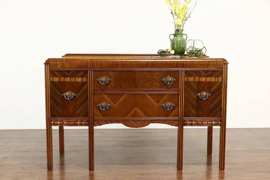 Main image of Art Deco Waterfall Vintage Sideboard, Server or Buffet, Bakelite Pulls