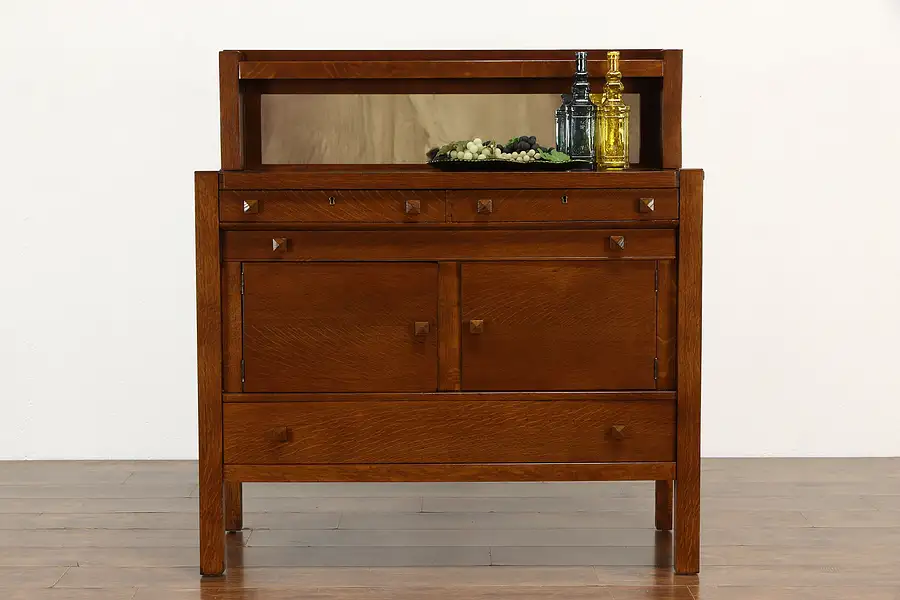 Main image of Arts & Crafts Mission Oak Antique Craftsman Sideboard Server, Mirror