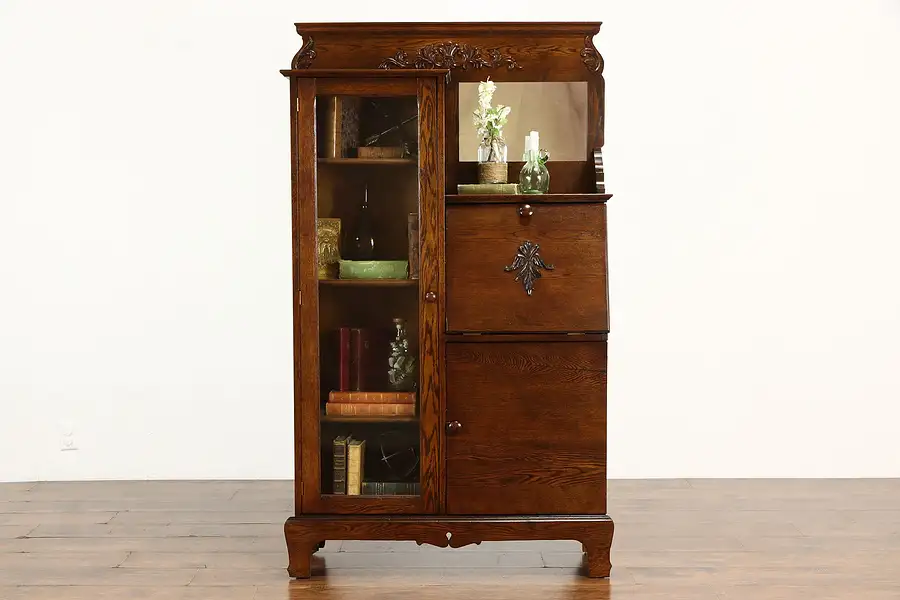 Main image of Victorian Antique Farmhouse Oak Side by Side Secretary Desk & Bookcase