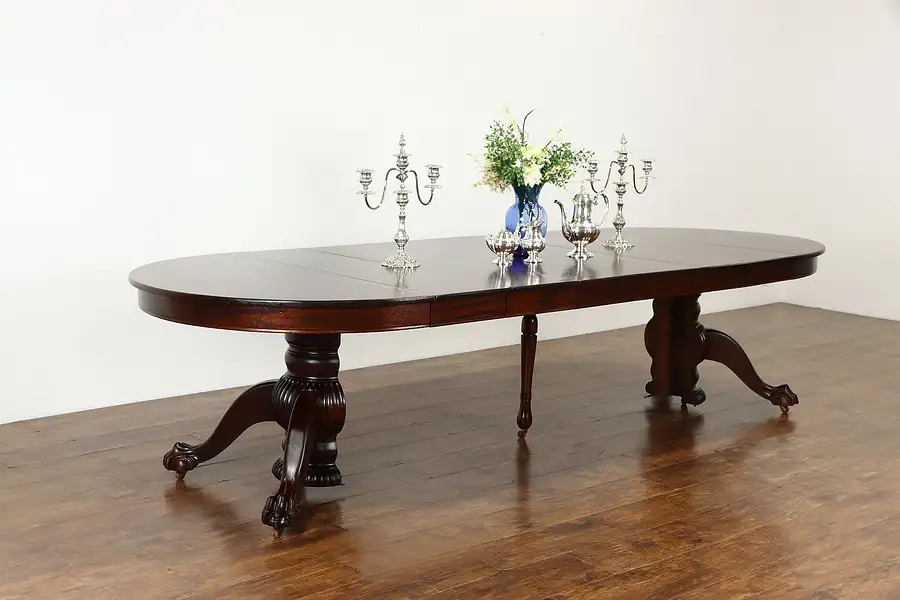 Main image of Empire Mahogany Antique 48" Round 10' Dining Table, 6 Leaves, Paw Feet