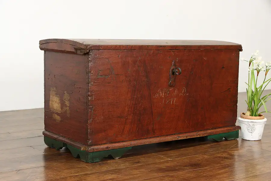 Main image of Farmhouse Country Pine Immigrant Trunk or Chest, Working Lock, 1877